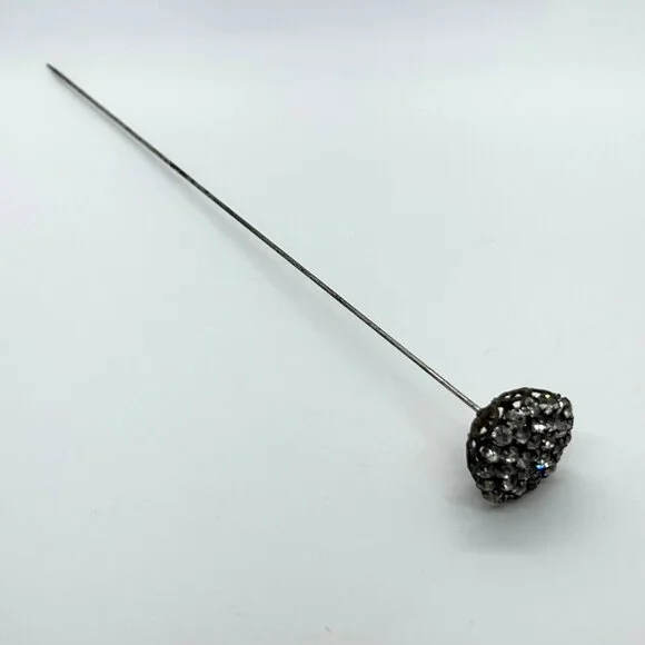 Antique Victorian Hat Pin Clear Paste Rhinestone Domed Top Filigree Back 10" - Picture 2 of 16